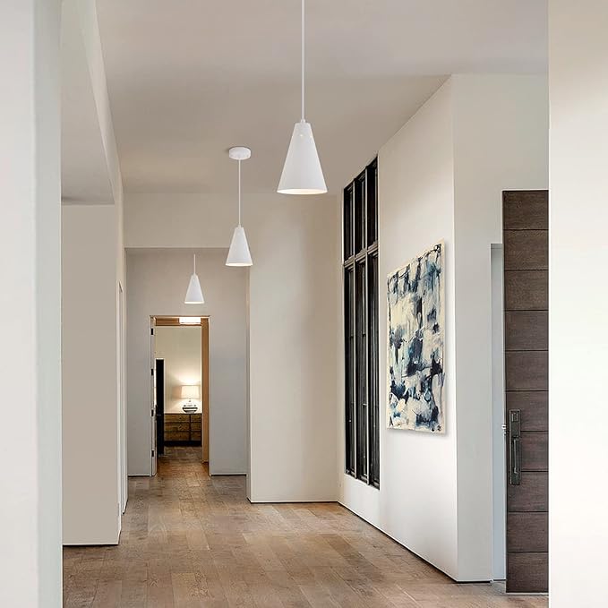 Dijiahua White Pendant Lights Kitchen Island,Dining Room Light Fixtures Over Table 3 Pack with Cone Metal Shade, Modern Farmhouse Mini Chandeliers,Adjustable Cord Hanging Lighting for Bar,Sink