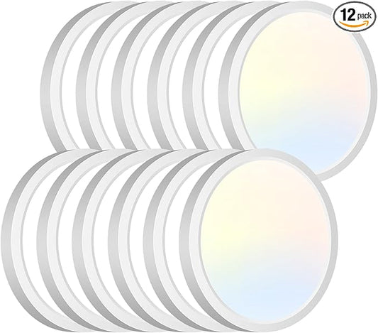 zemty 12Pack LED Flush Mount Ceiling Lights, 6.5 Inch 12W 1200lm Lighting Fixtures Recessed, Adjustable 3000K 4000K 6500K, Round Modern Ceiling Lamp for Bathroom Closet Hallway