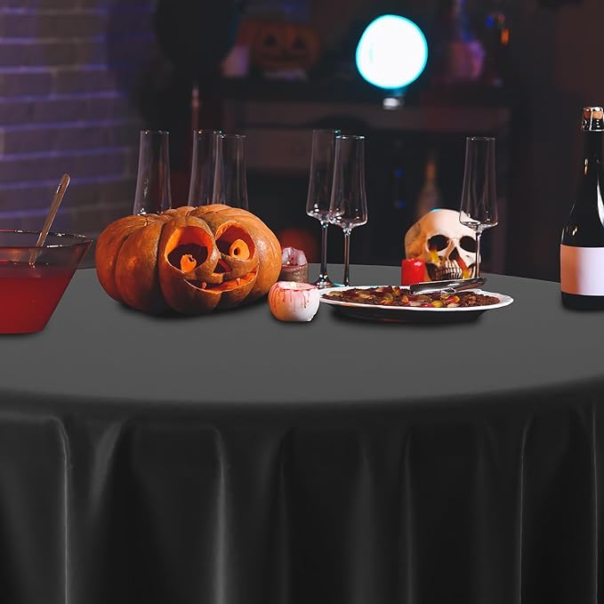 MASHAN 4Pcs Round Halloween Tablecloth Plastic Orange Black Purple Green Table Cloths Disposable Round Table Covers for Halloween Witch Vampire Party Decorations, 84inch