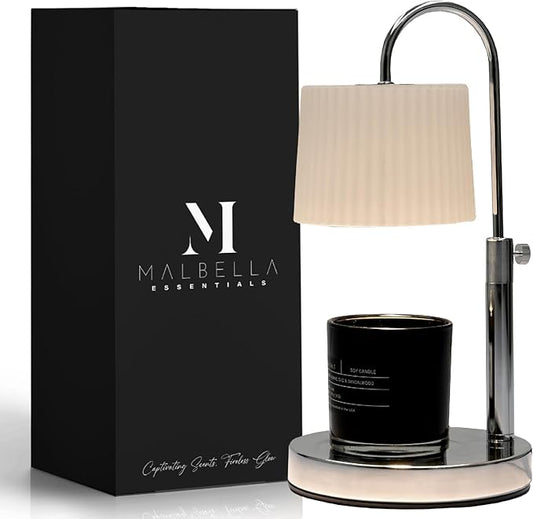 Dimmable Glass Candle Warmer Lamp with Timer - Adjustable Height Candle Lamp Warmer with Timer (8H/4H/2H) - Wax Melter - Ideal Gift, fits Various Size Scented Candles - 02 Bulb - (Silver Chrome)