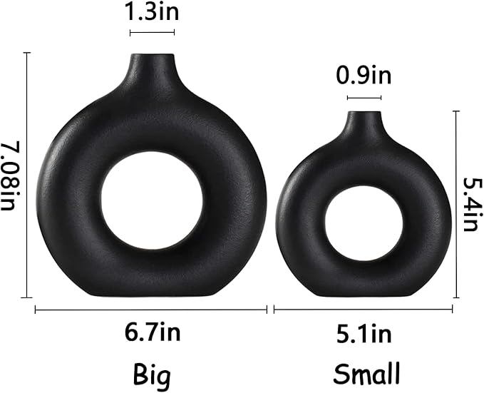 Black Ceramic Vase for Modern Home Decor, Round Matte Pampas Flower Vases Minimalist Nordic Boho Ins Style for Wedding Dinner Table Party Living Room Office Bedroom, Decorative Gift