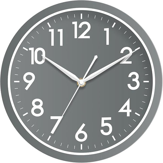 AKCISOT Wall Clock Bathroom 10 Inch Analog Small Wall Clocks Battery Operated - Silent Non Ticking Modern Simple Style Clock Decorative for Kitchen,Bedroom,Home Office,Living Room,School(Gray)