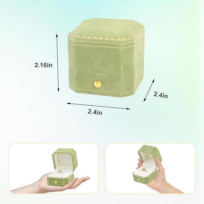 Jewelry Ring Box Small Travel Jewelry Box, Velvet Wedding Ring Box for Business, Engagement, Wedding, Bridesmaid and Holiday Events - Green