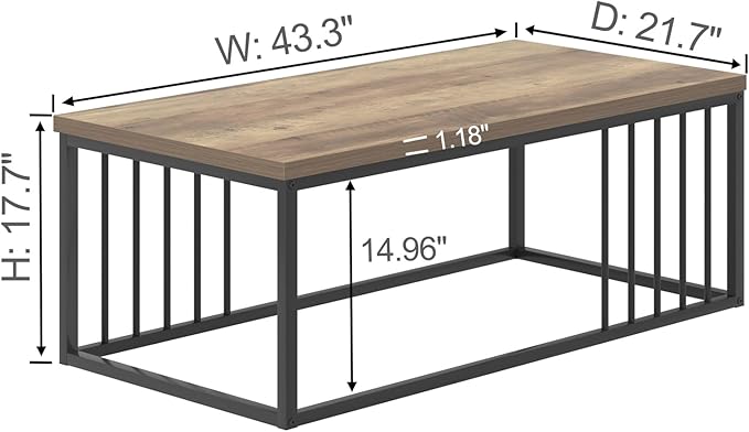 FOLUBAN Modern Coffee Table, Minimalist Wood and Metal Center Table for Living Room, Rustic Oak, 43.3 Inch