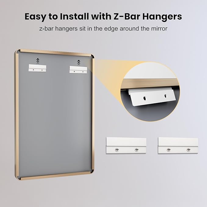 LOAAO 24”X36” Gold Bathroom Mirror, Rounded Rectangle Gold Frame Mirror, Brushed Gold Bathroom Vanity Mirror Wall-Mounted, Anti-Rust, Hangs Horizontally or Vertically