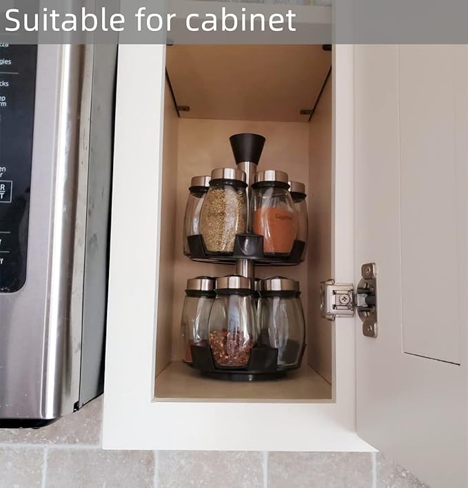 Revolving Spice Rack Organizer Countertop, Spinning Spice Storage Rack Tower Organizer with 12 Empty Jars, Rotating Spice Holder Shelf Seasoning Rack Shelf, Spice Seasoning Bottle Organizer