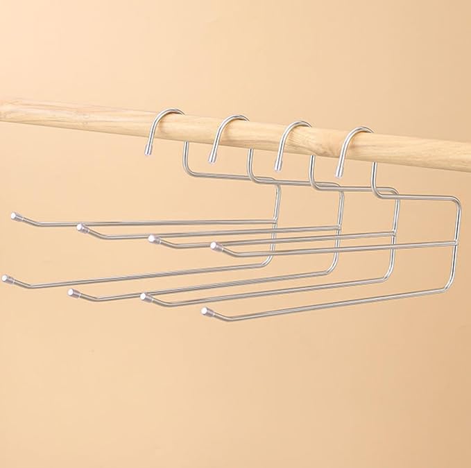 Pants Hangers Space Saving,6 Pack 2 Layers Trouser Hanger Multifunctional 5.0 mm Stainless Steel Jeans Rack for Wardrobe Trousers Scarf Jeans Silver