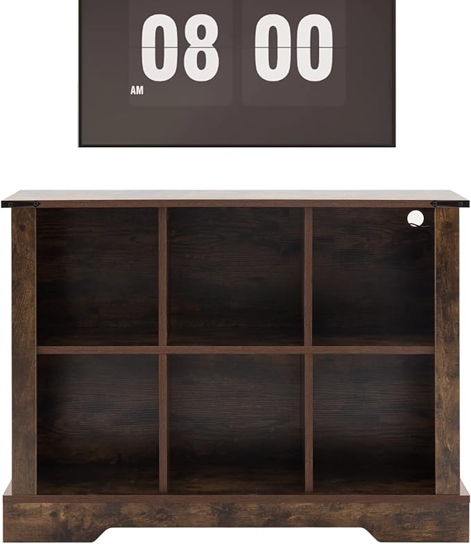 6 Cube Storage Organizer, 2 Tier Bookshelf for Living Room, Farmhouse Bookcase with Led, Kids Toy Storage Cabinet, Wall Cubby Shelves for Home Decor, Wood Display Cabinet for Bedroom, Brown