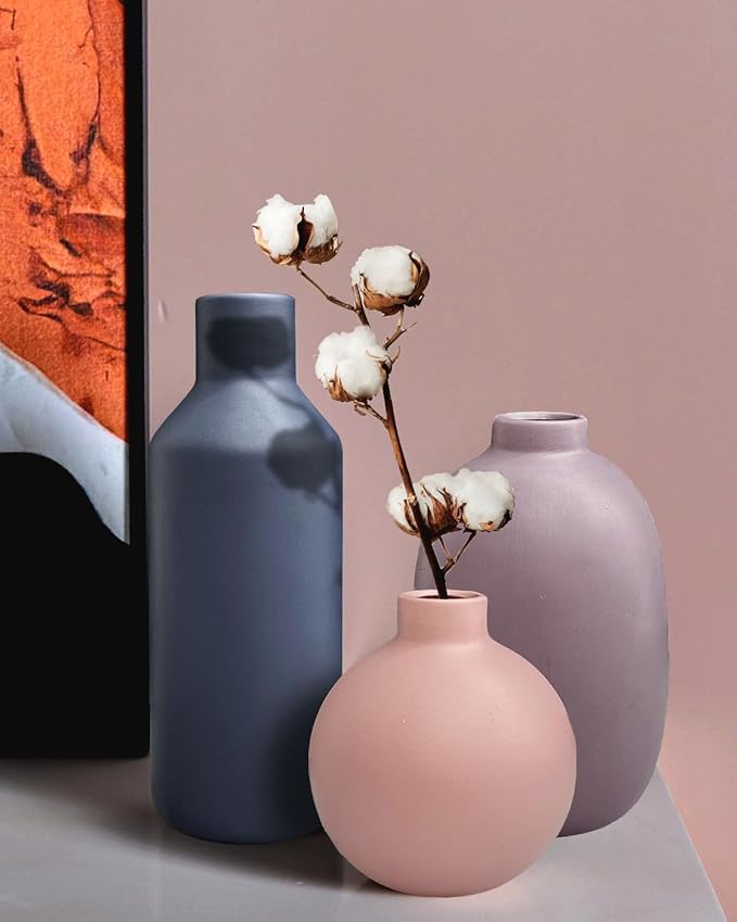 vensovo Matte Ceramic Vase Set of 3 – Modern Farmhouse, Boho & Minimalist Neutral Home Decor – Decorative Vases for Pampas Grass, Dried Flowers or Faux Plants – Shelf, Table, Entryway & Living Room