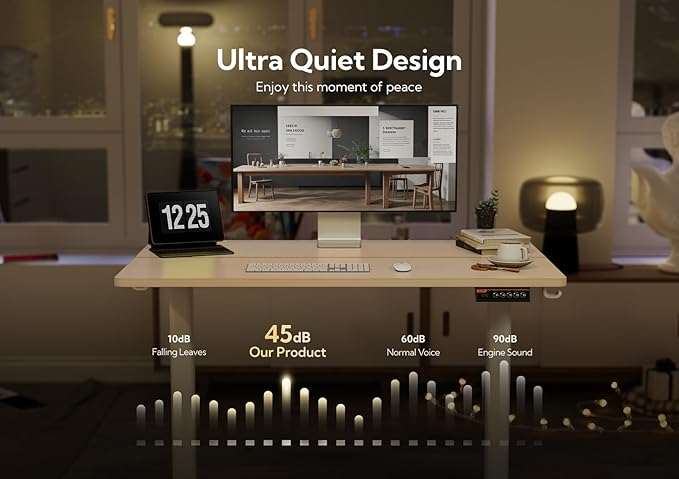 Claiks Electric Standing Desk, Adjustable Height Stand up Desk, 48x24 Inches Sit Stand Home Office Desk with Splice Board, White Frame/Nature Top