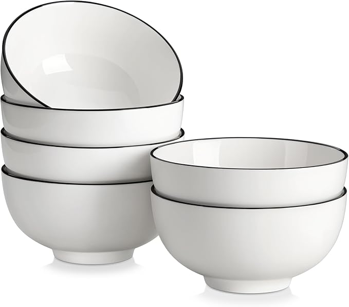 MALACASA Porcelain Soup Bowls, White Ceramic Cereal Bowls for Kitchen, Dishwasher and Microwave Safe, Series Regular 26Oz