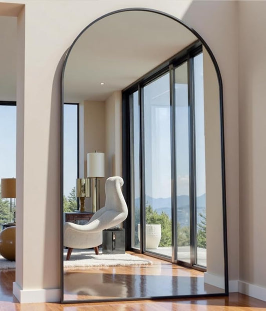 OGCAU Full Length Mirror, 76"x34" Arched-Top, Hanging or Leaning, Floor Length Full Body Standing Mirror, Wall Mounted with Aluminum Frame for Living Room (Black)