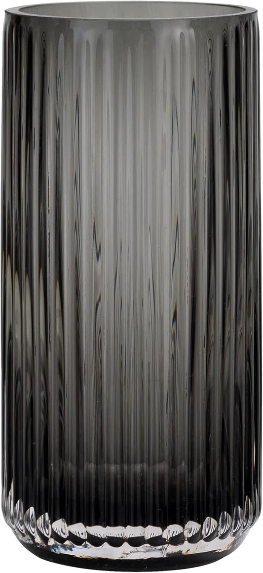 Flower Vase 9.5 inch Grey Thickened Hand Blow Glass Vase Round Vintage Striped Bottles for Bookshelf,Dinner Table,Indoor Office Desktop,Meeting Room,Bathroom,Countertop,Home