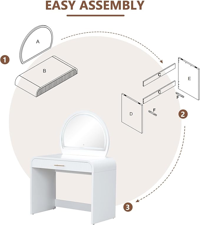 Merax 39" Make Up Vanity Desk with Touch Screen Lighted Mirror and Storage Drawer, Rubber Wood Girls Makeup Dresser Table for Bedroom, Dressing Room