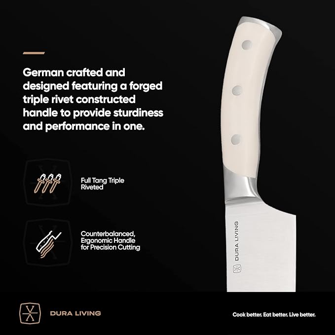 7-Inch Santoku Knife – Ultra-Sharp German High Carbon Stainless Steel, Full Tang, Ergonomic Handle, Multipurpose Kitchen Knife for Chopping, Slicing, and Dicing, Cream