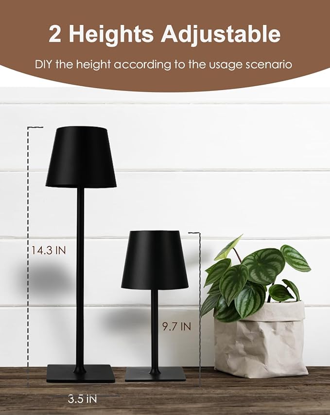 Cordless Table Lamp, Rechargeable Table Lamp with Touch Dimmable Control, Portable LED Desk Lamp for Indoor Patio (Black-Rectangle, 1)