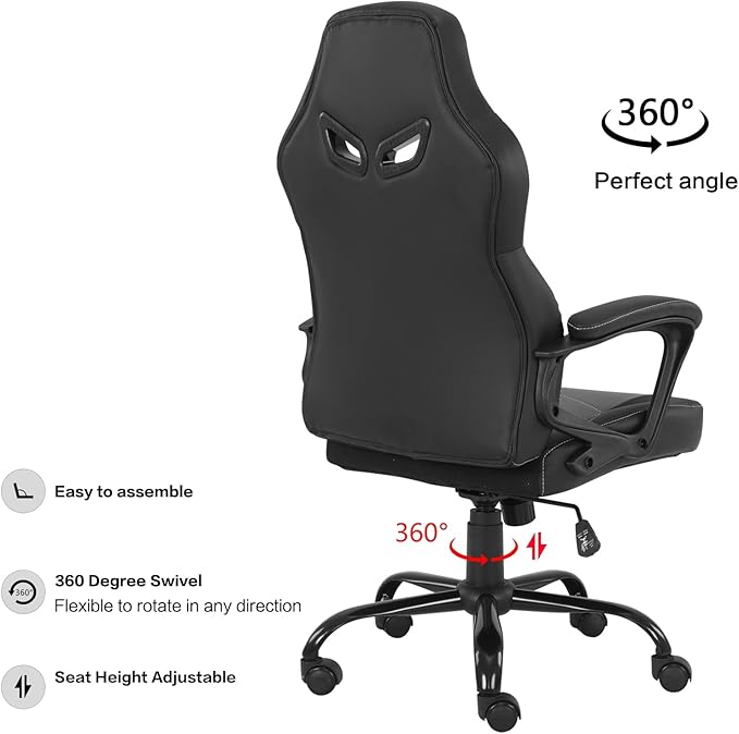 Modern-Depo Ergonomic Gaming Chair for Teenagers Juniors, High Back Swivel Racing Computer Chair, Height Adjustable Gaming Chair, Soft Padded Armrest, Black Grey