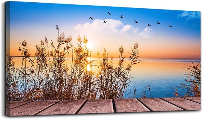 Wall Art For Living Room Canvas Print Artwork Wall Art Decor Blue Ocean Waves Sun Seaview Poster Painting Bedroom Wall Decorations Seascape Canvas Prints Picture Office Works Home Bathroom Wall Deco