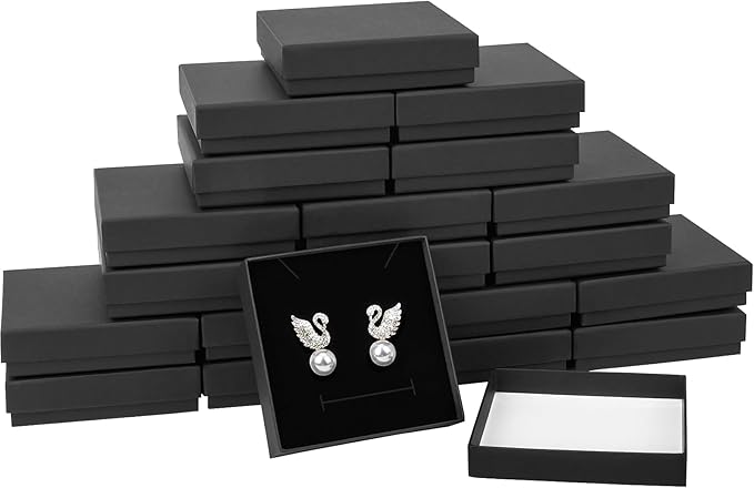 Small Jewelry Boxes, 20 Pack 3.5x3.5x1 Inch Jewelry Gift Boxes, Velvet Sponge Cardboard Gift Boxes for Jewelry Earrings Necklaces Bracelets(Black)
