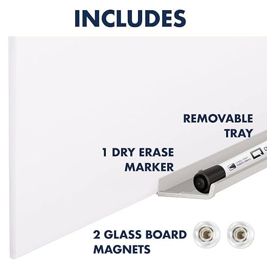 Quartet Glass Whiteboard, Magnetic Dry Erase Board, Wall Mounted Whiteboard for Office, School and Home, 28"W x 50"H, White (Q012850IMW)