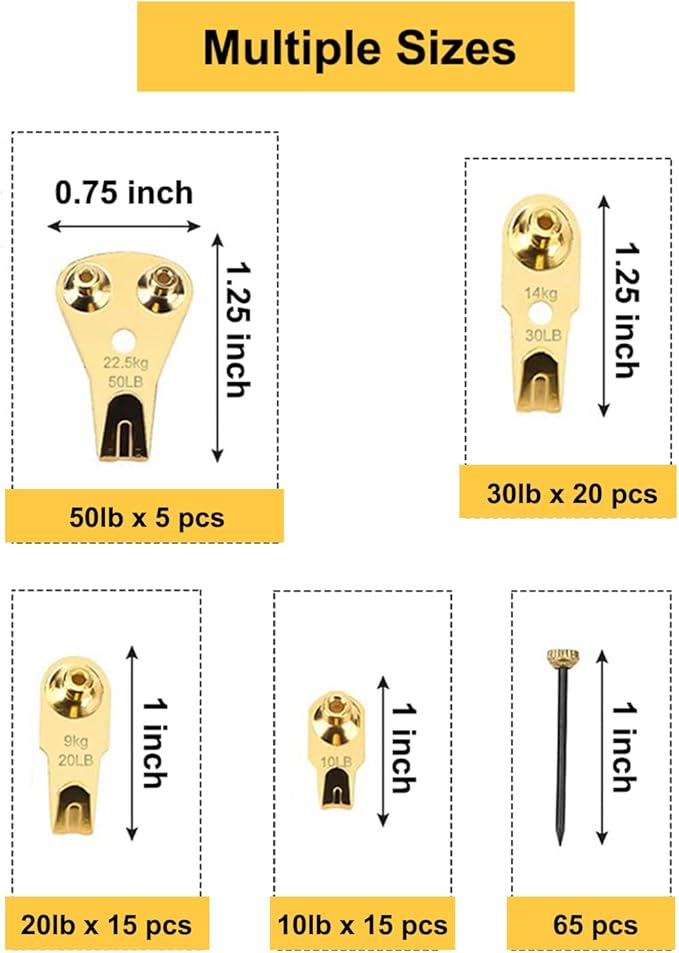 Picture Hangers, 120pcs Picture Hooks with Nails, FUZANWJ Picture Hanging kit, Wall Hangers, Wall Hanging Kit for Drywall/Wooden Wall, Holds 10-50 lbs