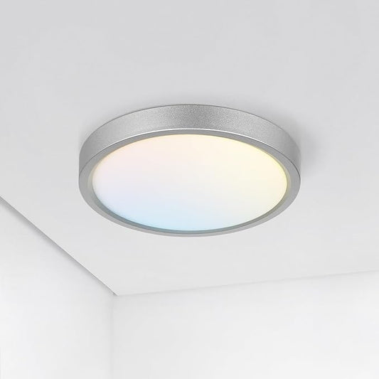 ASD LED 7" Round Flush Mount Ceiling Light Fixture, Low Profile Surface Lighting | 5CCT, Dimmable, Ultra-Thin, ETL Listed | 15W 1260LM 2700-6000K 120V | Kitchen, Bedroom, Hallway Lamp | Nickel