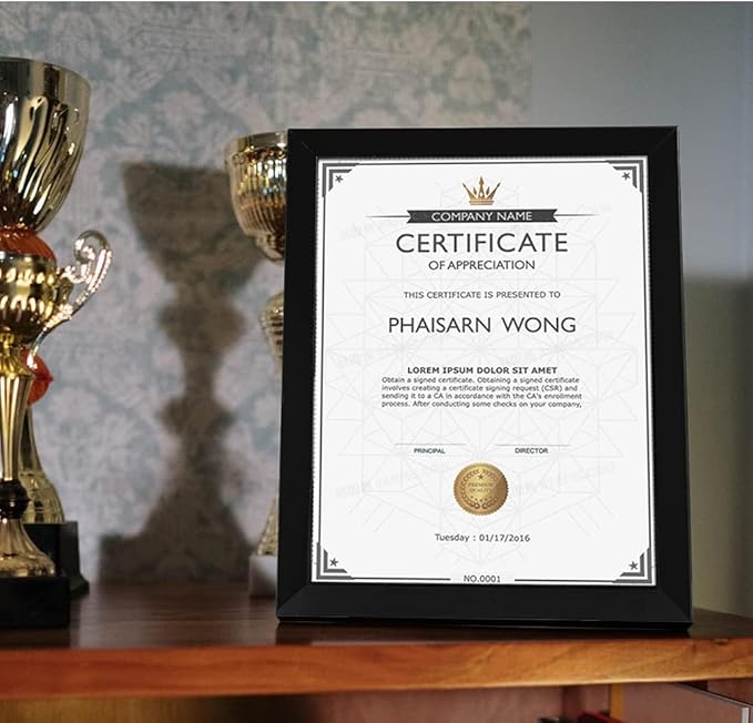 8.5x11 Picture Frames Set of 3, Shatter-Resistant Glass Display Certificate or Pictures 8.5 by 11,To Wall and Tabletop Mounting, black.