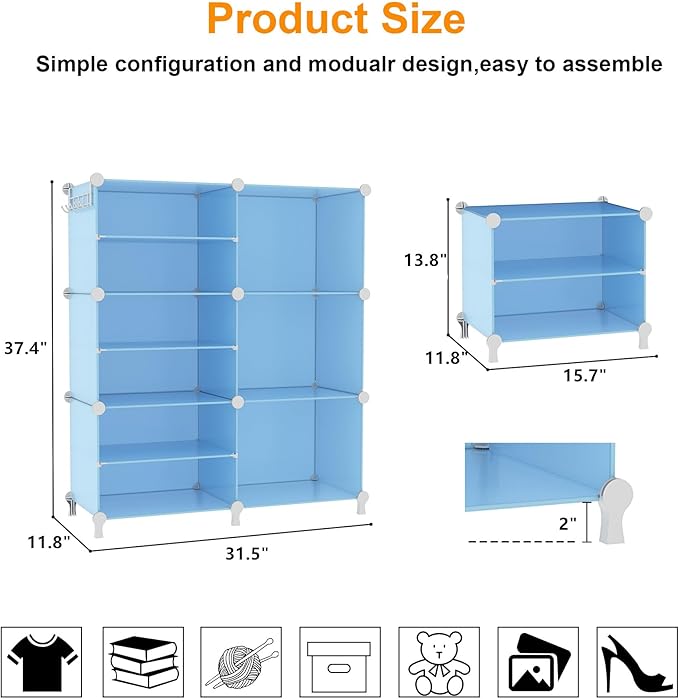 AWTATOS Closet Organizer 6 Cube Storage Shelves Portable Closet Clothes Organizers and Storage Stackable Cubby Shelving for Closet Bedroom Living Room Blue