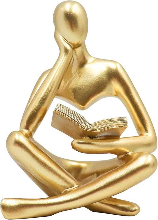 Gold Reading Women Statue, Thinker Sculptures, Abstract Art Ornament, Modern Aesthetic Figurine Decoration, Suitable for Home Living Room Bedroom Office Shelf Table Desk Bookshelf Decor