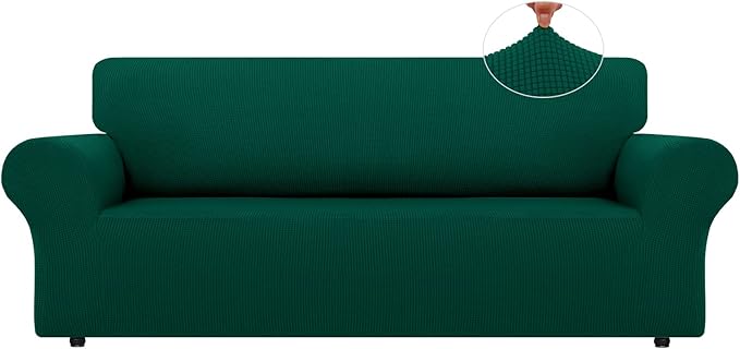 LURKA Stretch Oversized Sofa Slipcovers 1 Piece Couch Covers for 3 Cushion Couch Sofa Furniture Protector Full Sofa Covers with Elastic Bottom for Kids and Pet (Dark Green, X-Large)