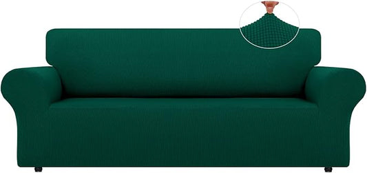 LURKA Stretch Oversized Sofa Slipcovers 1 Piece Couch Covers for 3 Cushion Couch Sofa Furniture Protector Full Sofa Covers with Elastic Bottom for Kids and Pet (Dark Green, X-Large)