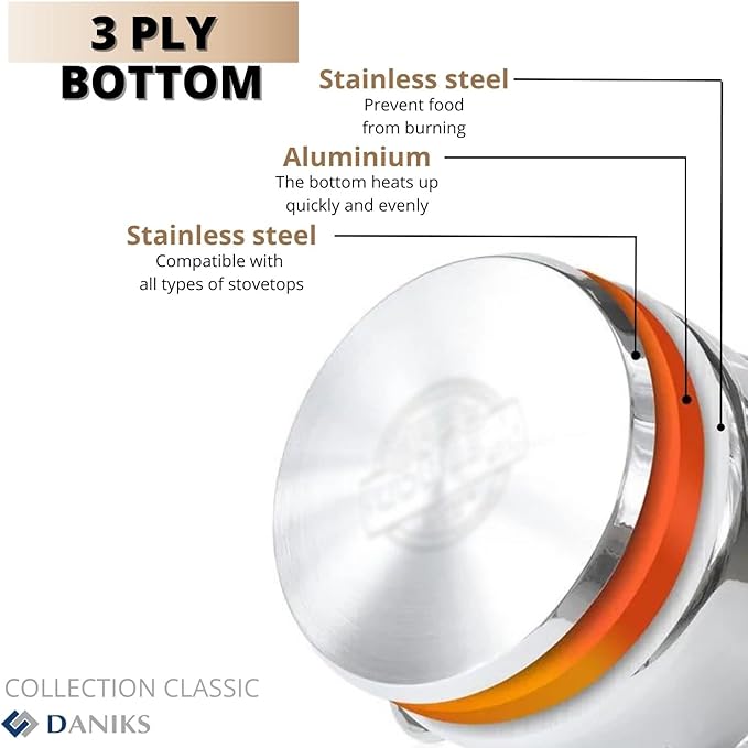 Daniks Classic Frying Pan Included, 11-Piece Stainless Steel Induction Cookware Set, Dishwasher Safe Pots and Saucepan, Glass Lids, Measuring Scale, For Soup, Pasta, Stew, Silver