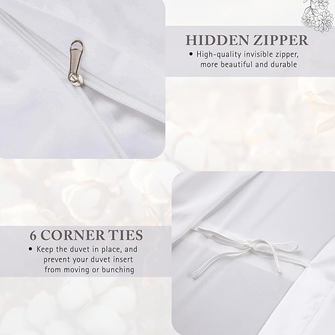 King Duvet Cover 1000 Thread Count 100% Egyptian Cotton Sateen Weave Long Staple White Quilt Cover 3 PC Bedding Set - Comforter Cover & 2 Pillow Shams with Zipper Closure