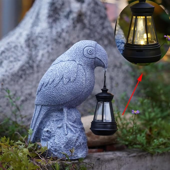 Outdoor Figurine Lights-Solar-Powered Parrot Garden Light - Waterproof Resin Statue, Auto-Charging led lamp for Outdoor Decor - Unique Birthday, Christmas Present (Smoke Gray)
