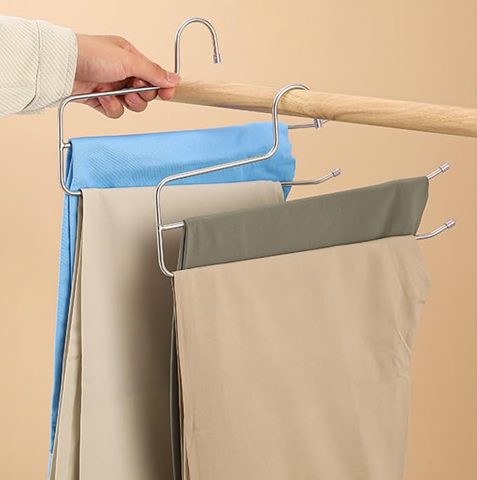 Pants Hangers Space Saving,6 Pack 2 Layers Trouser Hanger Multifunctional 5.0 mm Stainless Steel Jeans Rack for Wardrobe Trousers Scarf Jeans Silver