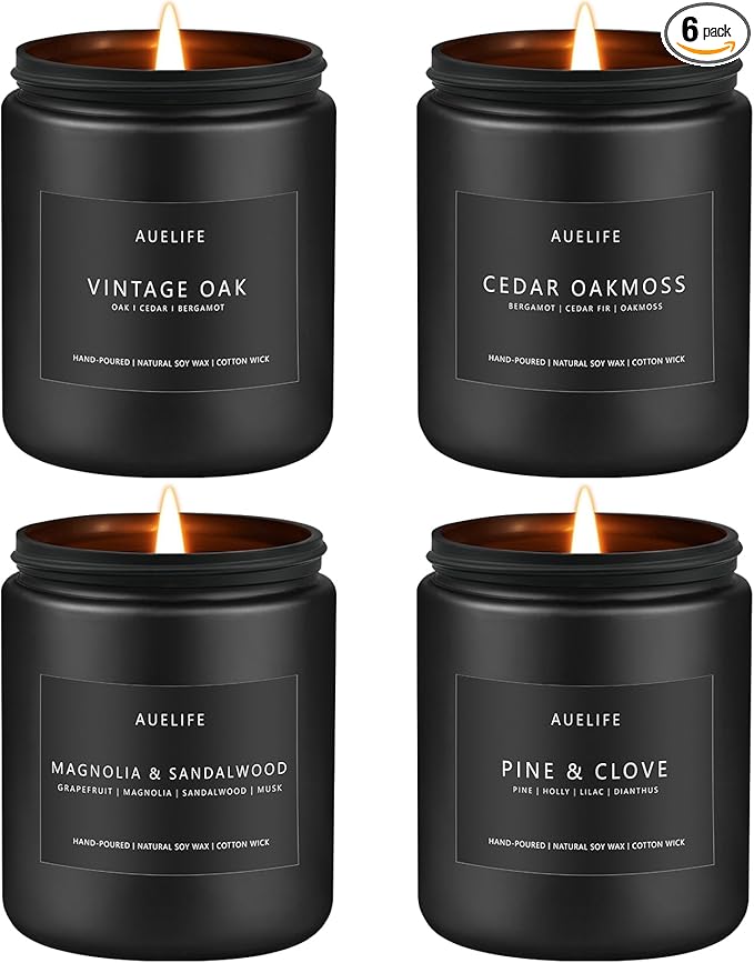 Scented Candles Set | Masculine Candle, Gifts for Men - Soy Candles for Home Scented - 4 Pack Aromatherapy Candle Gift - Scent of Vintage Oak/Cedar Oakmoss/Magnolia & Sandalwood/Pine & Clove