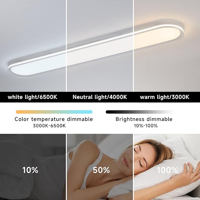 47.1 Inch Dimmable Metal LED Ceiling Light,Slim, Edge Lit - 65W Full Spectrum Linear Ceiling Lamps,3000-6500K Modern Ultra Thin Low Profile Light Fixture for Kitchen, Home & Office Hallway