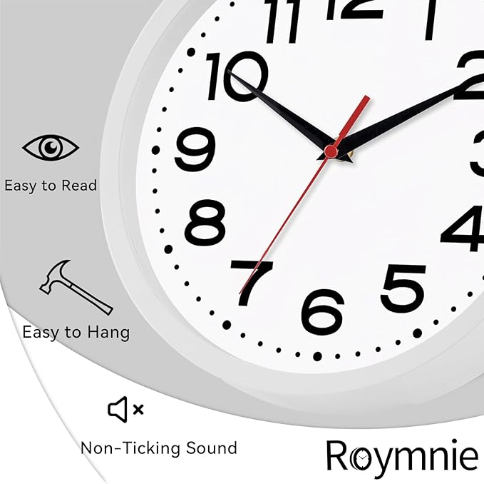 Wall Clock Silent Non-Ticking Modern Clock Battery Operated 8 Inch Small Classic Analog Decorative for Kitchen, Living Room, Office, Bedroom, Bathroom (White)