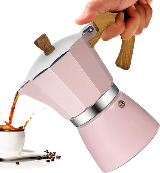 3 Cup Aluminum Moka Pot Classic Stovetop Espresso Coffee Maker 150ml 5oz Coffeemaker Percolator Mocha Pot Greca Coffee Maker Cafe Makers for Italian and Cuban Café Brewing Pink