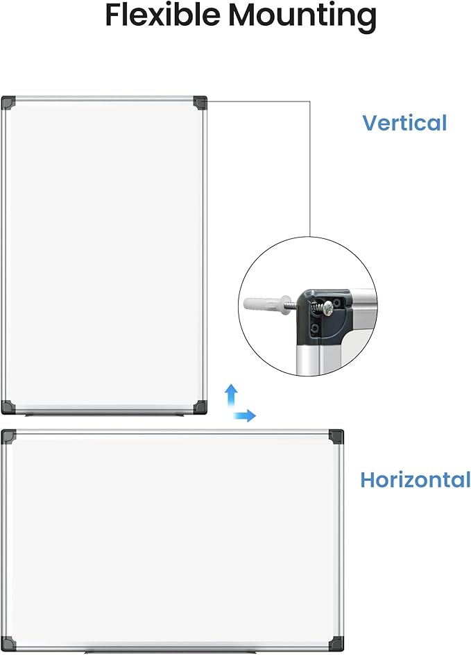 VUSIGN 2PCS Magnetic White Board Kit for Wall 36" x24", 2 Dry Eraser & 4 Multicolor Markers & 8 Magnetic Pins, Sliver Reinforced Aluminum Frame for Home, School, Office