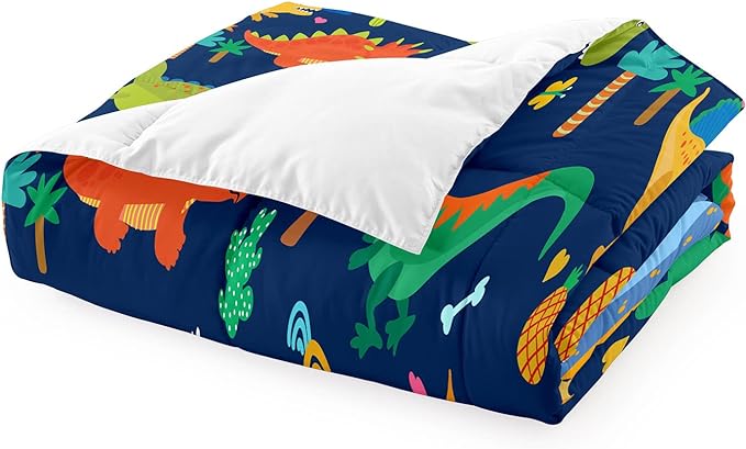 Cartoon Dinosaur Comforter Set for Kids Dark Blue Dinosaurs Twin Comforter Set for Boys Dinosaur Kids Bedding Set Soft Breathable Dinosaurs Quilt with 1 Pillowcase for All-Season, Twin Size