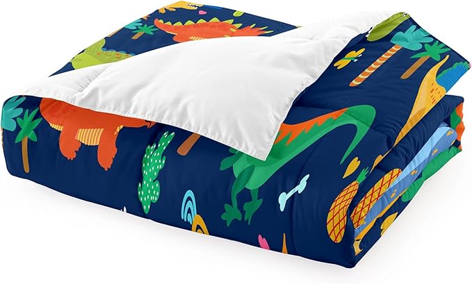 Cute Blue Dinosaur Comforter Set for Kids Teens - Queen Size, Soft Breathable All Season Quilt 3Pcs with 2 Pillowcases