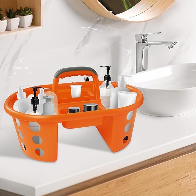 Large Shower Caddy Portable 2PC - Made in USA Plastic Jumbo Size Dorm Storage Candy Tote with Handle Shower Organizer for Bathroom, Pantry, Kitchen, College Dorm, Orange