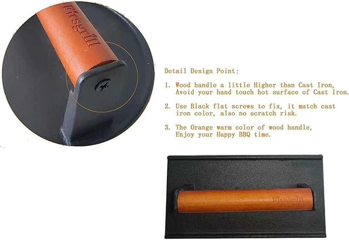 8.3"×4.3" Heavy-Duty Cast Iron Grill Burger Press and Meat Steak with Wood Handle for Blackstone Camp Chef Pitboss Weber Griddle Grills (Rectangle)