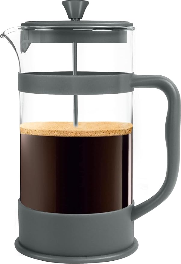 Utopia Kitchen French Press Espresso and Tea Maker with Triple Filters, Stainless Steel Plunger and Heat Resistant Borosilicate Glass (Grey, 34-oz (Pack of 1))