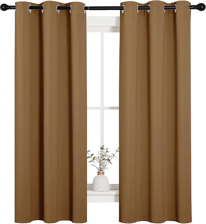 NICETOWN Sleek Blackout Curtains 63 inches Length for Small Windows, Noise Reducing and Block Draft Panels for Door Doorway Laundry Office Luxury Decor Theme (2 Panels, Gold Brown, W34 x L63 -Inch)