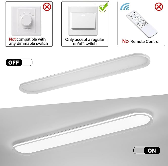 47.1 Inch Metal LED Ceiling Light,Slim, Edge Lit - 65W Full Spectrum Linear Ceiling Lamps,6500K Cool White Modern Ultra Thin Low Profile Light Fixture for Kitchen, Home & Office Hallway