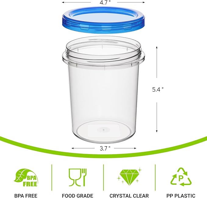 32 oz Freezer Storage Containers with Twist Top Lids, 6 Pack Reusable Meal Prep Containers Plastic Stackable Leakproof Food Storage Containers for Sauce Salad Leftover Oats