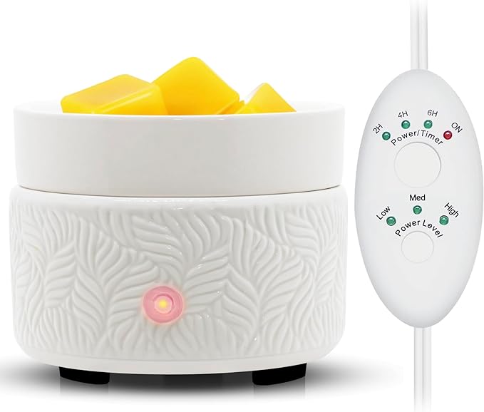 Candle Warmer & Burner - Ceramic Essential Oil 3-in-1 Wax Melter with Timer, Auto Shut Off for Scented Wax Tarts - Aromatherapy for Home, Office, Bedroom & Gifts