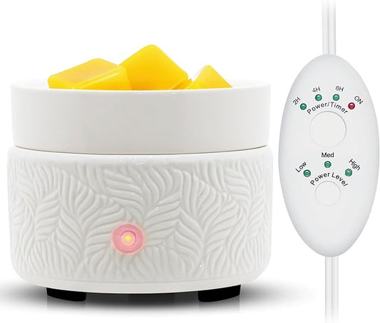 Candle Warmer & Burner - Ceramic Essential Oil 3-in-1 Wax Melter with Timer, Auto Shut Off for Scented Wax Tarts - Aromatherapy for Home, Office, Bedroom & Gifts